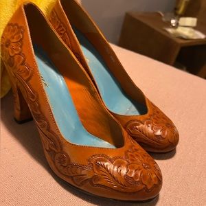 Tooled leather heels